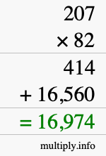 How to calculate 207 times 82 using long multiplication