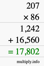 How to calculate 207 times 86 using long multiplication