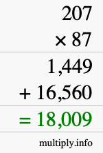 How to calculate 207 times 87 using long multiplication