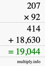 How to calculate 207 times 92 using long multiplication