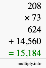 How to calculate 208 times 73 using long multiplication