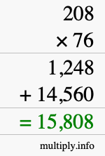 How to calculate 208 times 76 using long multiplication