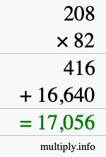 How to calculate 208 times 82 using long multiplication