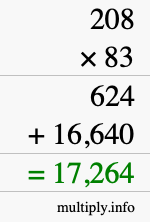 How to calculate 208 times 83 using long multiplication
