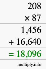 How to calculate 208 times 87 using long multiplication