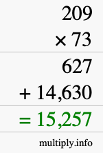 How to calculate 209 times 73 using long multiplication