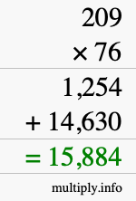 How to calculate 209 times 76 using long multiplication