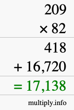 How to calculate 209 times 82 using long multiplication