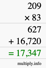 How to calculate 209 times 83 using long multiplication