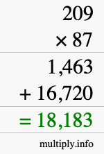 How to calculate 209 times 87 using long multiplication