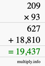 How to calculate 209 times 93 using long multiplication