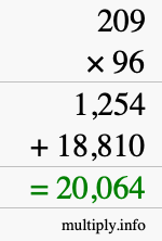 How to calculate 209 times 96 using long multiplication How to calculate 209 times 96 using long multiplication
