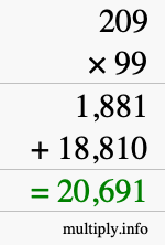 How to calculate 209 times 99 using long multiplication How to calculate 209 times 99 using long multiplication