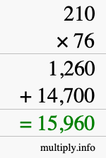 How to calculate 210 times 76 using long multiplication