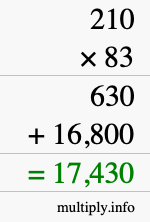 How to calculate 210 times 83 using long multiplication