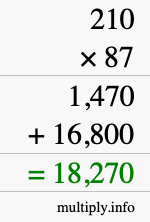How to calculate 210 times 87 using long multiplication