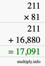 How to calculate 211 times 81 using long multiplication