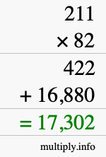 How to calculate 211 times 82 using long multiplication