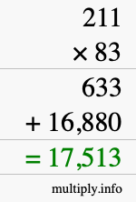 How to calculate 211 times 83 using long multiplication