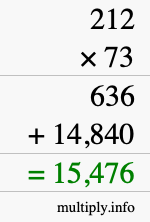 How to calculate 212 times 73 using long multiplication