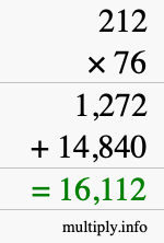 How to calculate 212 times 76 using long multiplication