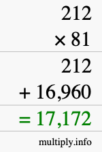 How to calculate 212 times 81 using long multiplication
