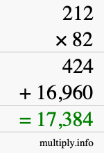 How to calculate 212 times 82 using long multiplication