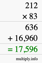 How to calculate 212 times 83 using long multiplication