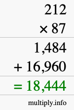 How to calculate 212 times 87 using long multiplication