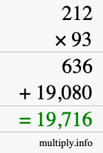 How to calculate 212 times 93 using long multiplication