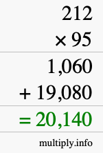 How to calculate 212 times 95 using long multiplication