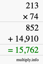 How to calculate 213 times 74 using long multiplication