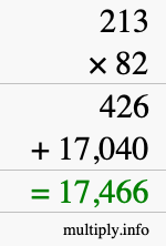 How to calculate 213 times 82 using long multiplication