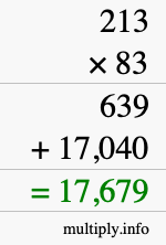 How to calculate 213 times 83 using long multiplication