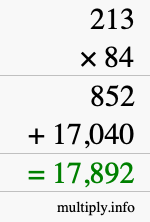 How to calculate 213 times 84 using long multiplication