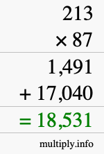 How to calculate 213 times 87 using long multiplication
