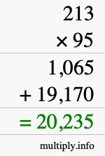 How to calculate 213 times 95 using long multiplication