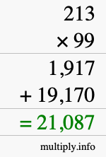 How to calculate 213 times 99 using long multiplication