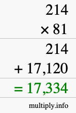How to calculate 214 times 81 using long multiplication