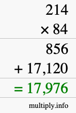 How to calculate 214 times 84 using long multiplication