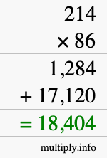 How to calculate 214 times 86 using long multiplication