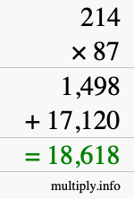 How to calculate 214 times 87 using long multiplication