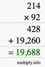 How to calculate 214 times 92 using long multiplication