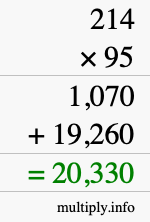 How to calculate 214 times 95 using long multiplication