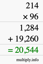 How to calculate 214 times 96 using long multiplication How to calculate 214 times 96 using long multiplication