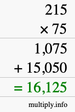 How to calculate 215 times 75 using long multiplication