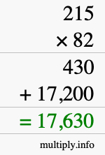 How to calculate 215 times 82 using long multiplication