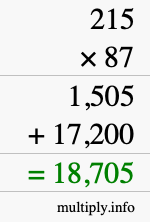 How to calculate 215 times 87 using long multiplication