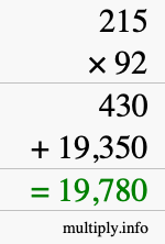 How to calculate 215 times 92 using long multiplication