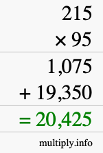 How to calculate 215 times 95 using long multiplication